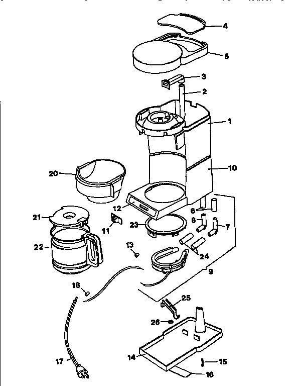 Replacement Parts Diagram and Parts List for DCM903-04B  Black and Decker Coffee Maker